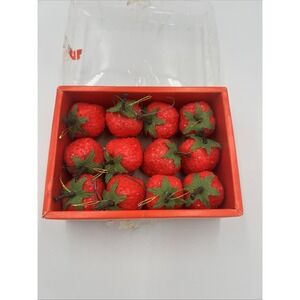 12 Boxed Vintage Sugared‎ Glittered Christmas Strawberry Ornaments Commodore VTG